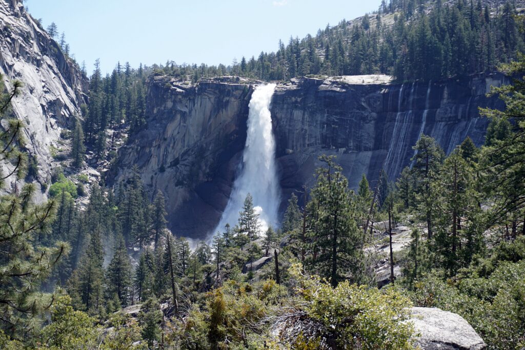View of Nevada Fall from the Mist Trail in Yosemite National Park
