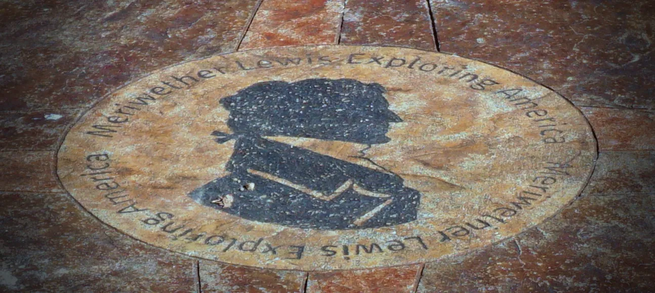 Stone compass rose with Meriwether Lewis' silhouette at Meriwether Lewis Site